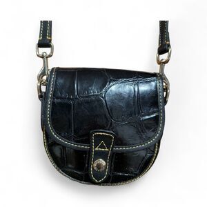 Dooney & Bourke Mini Flap Crossbody Black Croc Leather Pink Lining Y2K 2000s Bag